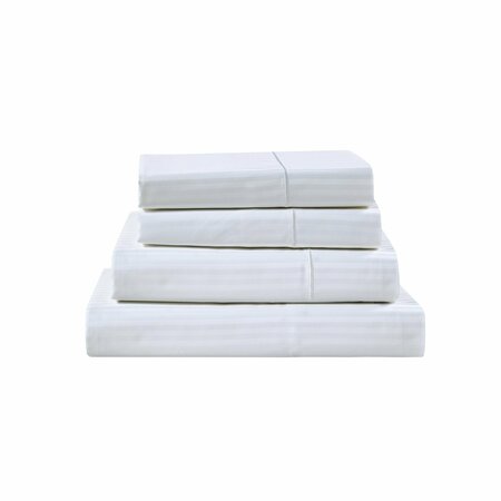 KATHY IRELAND 500 Thread Count Damask Stripe Sheet Set with Optifit - Queen - White 1234QNWH
